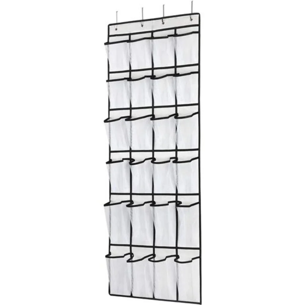 Over Door Shoe Organizer Hanging 24 Pocket Mesh Storage Rack Foldable White